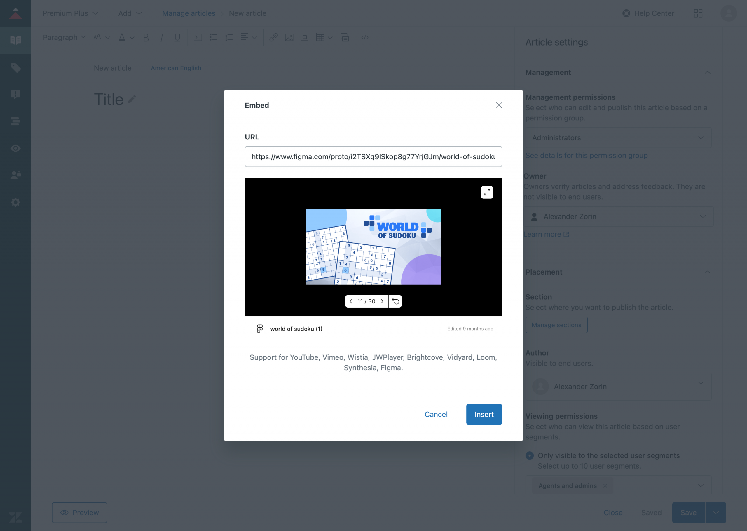 Figma and FigJam Embeds in Zendesk Help Centre